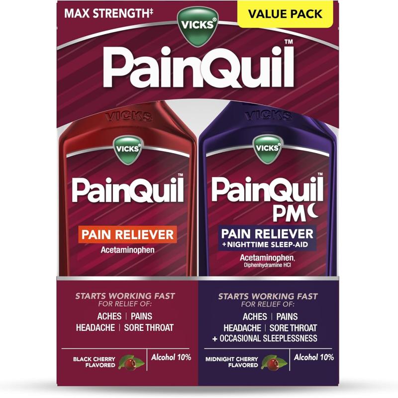 Vicks PainQuil & PainQuil PM Pain Relief Liquid, 1000mg Acetaminophen, 2x12 oz