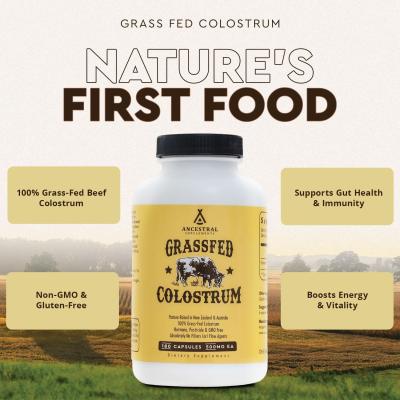 Ancestral Supplements Grass Fed Beef Colostrum Supplement, 3000 mg, Offers Immune Support and Promotes Gut Health
